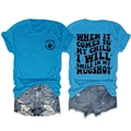 Flat lay of blue T-shirt showing front logo and back lettering with ripped denim shorts - Lake Blue