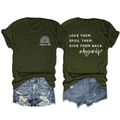Vorder- und Rückansicht des dunkelgrünen T-Shirts mit Regenbogen und Slogan-Aufdruck - S / Oberteile / Armeegrün
