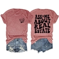 Front and back detail of a red real estate themed T-shirt with vintage printed slogans - Rose Gold (Black Graphic)