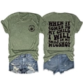 Olive green crew neck T-shirt with double-sided graphic prints and casual fit style - Olive Green