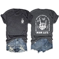 Flachbild von Mom Life T-Shirt mit Totenkopf-Grafik und Destroyed-Denim-Shorts im Set - S / Oberteile / Schwarzgrau Meliert