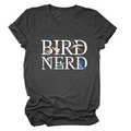 T-shirt Bird Nerd grigia da donna con illustrazioni di uccelli colorati e girocollo - Grigio Antracite (Testo Bianco)