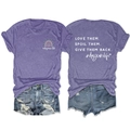 Lila Rundhals-T-Shirt mit beidseitigem Regenbogen-Print und Denim-Shorts-Set - S / Oberteile / Lila (Weißer Druck)