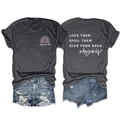 Damen T-Shirt in Dunkelgrau mit Regenbogen-Print und Jeans-Shorts im Set mit Daycare-Slogan - S / Oberteile / Schwarzgrau Meliert