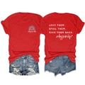 Vorder- und Rückansicht des roten Daycare Life T-Shirts mit humorvollem Spruch Print - S / Oberteile / Rot