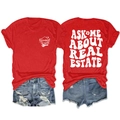 Front and back view of red real estate graphic tee with white printed typography - Red (White Graphic)