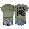 Women's real estate theme cotton t-shirt and denim shorts casual summer two-piece set - Olive Green (Black Graphic)
