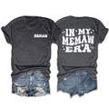 Detail of the In My Memaw Era double-sided graphic print on a gray cotton t-shirt - Charcoal Grey (White Graphic)