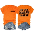 Front and back detail of orange Memaw Era t-shirt with distressed denim shorts - Orange (Black Graphic)