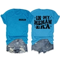 Detail of blue Memaw Era t-shirt featuring front pocket logo and back graphic design - Lake Blue (Black Graphic)