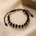 Bohemian beaded bracelet with black faceted beads and silver accents on beige velvet - Black Acrylic Beads