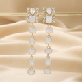 Elegant gold-tone long tassel earrings with sparkling rhinestones and drop-shaped gems - White Rectangular Dangle Earrings