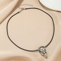 Collana gotica con ciondolo a teschio di uccello e perla luminosa su cordino nero - Ciondolo Luminoso Teschio di Uccello (Collana Ciondolo Luminoso Teschio)