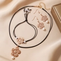 Flower pearl jewelry set with necklace, bracelet and earrings on champagne silk - Necklace Bracelet & Earrings Set