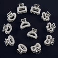 Set of 11 mini silver metal hair claws with sparkling white rhinestones in various shapes - Silver
