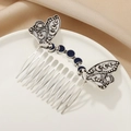 Vintage silver butterfly hair comb with lunar phase design on elegant silk fabric - Antique Silver