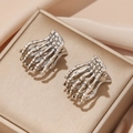 Mollette per capelli a mano di scheletro gotico in argento vintage su raso elegante - Set Combinato / Argento Antico