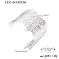 Silver flower petal hollow open cuff bangle in titanium steel with polished finish - Steel (Z352)