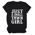 Détail de l'imprimé vintage Just a Small Town Girl sur t-shirt noir en coton col rond - Noir (Texte Blanc)