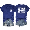 Magliette blu navy da tecnico farmaceutico con slogan e pantaloncini in denim abbinati - Blu Retrò (Grafica Bianca)