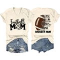 Flat lay of Football Mom V-neck tee with back print and distressed denim shorts - S / Black Printed / Sand