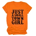 Détail du t-shirt orange à col rond avec impression Just A Small Town Girl noire - Orange (Texte Noir)