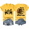 Detailed front and back view of a yellow Football Mom V-neck tee with back print - S / Black Printed / Yellow