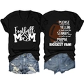 Mise à plat du t-shirt Football Mom à col en V et du short en jean déchiré, vues avant et arrière - S / Imprimé Fleur Blanche / Noir