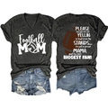 Ensemble t-shirt gris Football Mom col en V et short en jean avec slogan au dos - S / Imprimé Fleur Blanche / Gris Chiné Noir