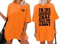 Front and back detail of bright orange oversize T-shirt with Esthetician graphic print - S / Orange