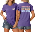 Détail du t-shirt violet avec impression You Don't Scare Me et texte amusant - S / Violet