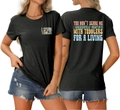 Détails avant et arrière du t-shirt noir en coton avec impression de texte colorée - S / Gris Chiné Noir