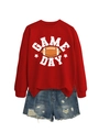 Détail du sweat-shirt rouge Game Day et du short en jean bleu délavé à plat - S / Rouge Vif (Graphique Blanc)