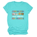 Détail d'un t-shirt sarcelle avec icônes de communication arc-en-ciel et typographie - S / Hauts / Bleu Eau Profonde