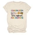 Close-up of inclusive communication print on beige cotton t-shirt with soft texture - S / Sand