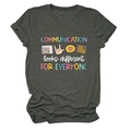 Detail of Communication Looks Different text print on a heather grey cotton t-shirt - S / Dark Gray (White Print)