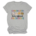 Détail des icônes de communication AAC et texte imprimé sur un t-shirt gris - S / Hauts / Gris Clair (Texte Noir)