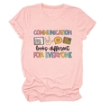 Détail d'un t-shirt rose en coton avec impression graphique communication looks different - S / Hauts / Rose