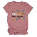 Détail du slogan Communication looks different et icônes colorées sur t-shirt rose - S / Hauts / Or Rose (Texte Noir)