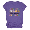 Détail du texte Communication Looks Different et icônes AAC sur T-shirt en coton violet - S / Hauts / Violet (Texte Noir)