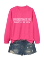 Flat lay of pink sweatshirt with quote print and distressed denim shorts on white background - Rose Red
