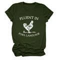Detail of olive green t-shirt with white rooster print and fowl language text slogan - S / Army Green