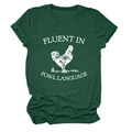 Detail of dark green t-shirt showing fluent in fowl language print and rolled cuff sleeve - S / Vintage Green