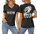Vorder- und Rückseite des grauen V-Ausschnitt T-Shirts mit Realtor Life Aufdruck - S / Grau Meliert (Weißer Druck)