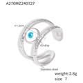 Anillo ajustable de acero inoxidable plateado con ojo turco azul esmaltado talla 7 - Talla 7 (Ajustable) / Plateado