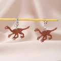 Cute brown acrylic dinosaur clip-on earrings with textured finish and silver hardware - Brown Wood-grain Dinosaur