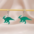 Cute green translucent parasaurolophus dinosaur earrings with silver clip-on backing - Emerald Green Parasaurolophus