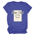 Detail of vintage label print on heather blue crew neck cotton blend t-shirt - Vintage Blue