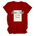 Detail of vintage Parker Knoll 1993 wine label print on red cotton crewneck t-shirt - Red