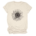 Détail du t-shirt beige à col rond avec imprimé artistique de tournesol à la main - S / Sable (Texte Noir)